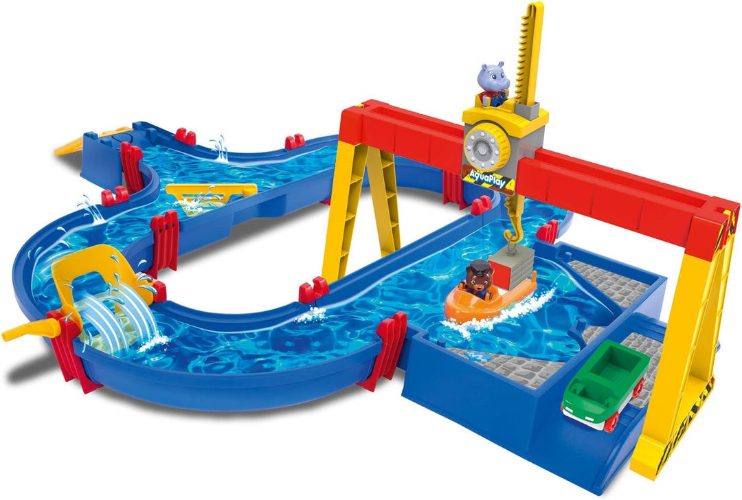 AquaPlay - ContainerPort - Wasserbahn mit beweglichem Kranarm, viele Spielfunktionen, Spieleset inkl