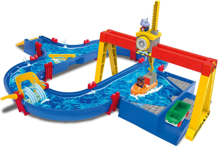 AquaPlay - ContainerPort - Wasserbahn mit beweglichem Kranarm, viele Spielfunktionen, Spieleset inkl