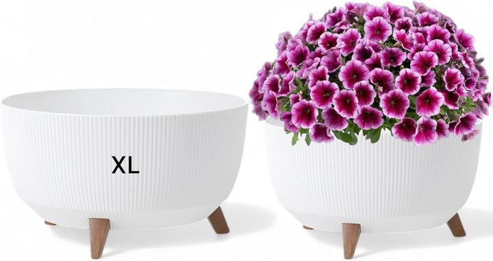 MELTOM Blumentopf Schale mit Füssen Einsatz Kräutertopf Übertopf Pflanzschale Eco Recycled (Weiss, X