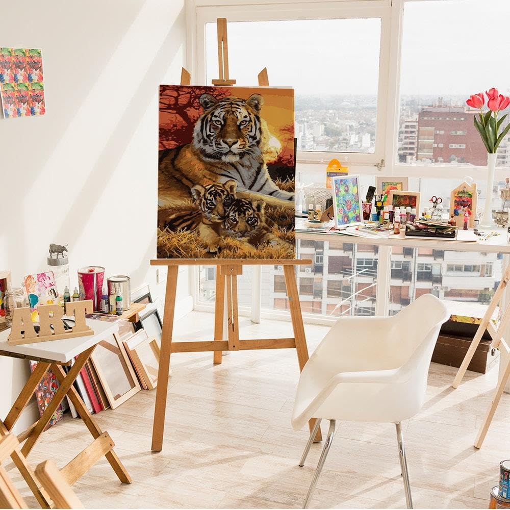 Artnapi Malen nach Zahlen Erwachsene mit Rahmen | DIY Handgemalt | Tiere - Familie Tiger | Kit für A