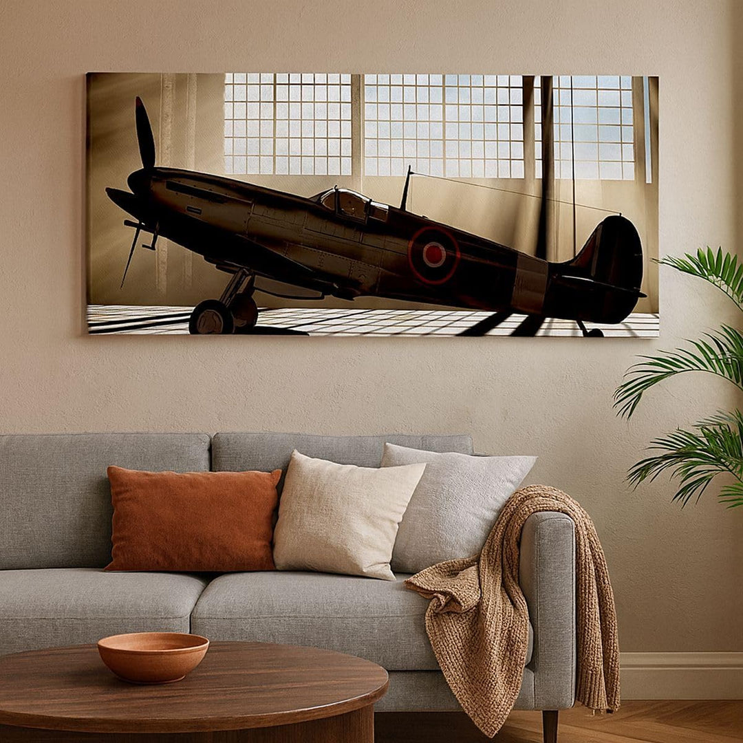 Wandbilder Dekoration Wohnzimmer Airplain Hangar Flug historisch Panorama Bilder auf Leinwand 120x50