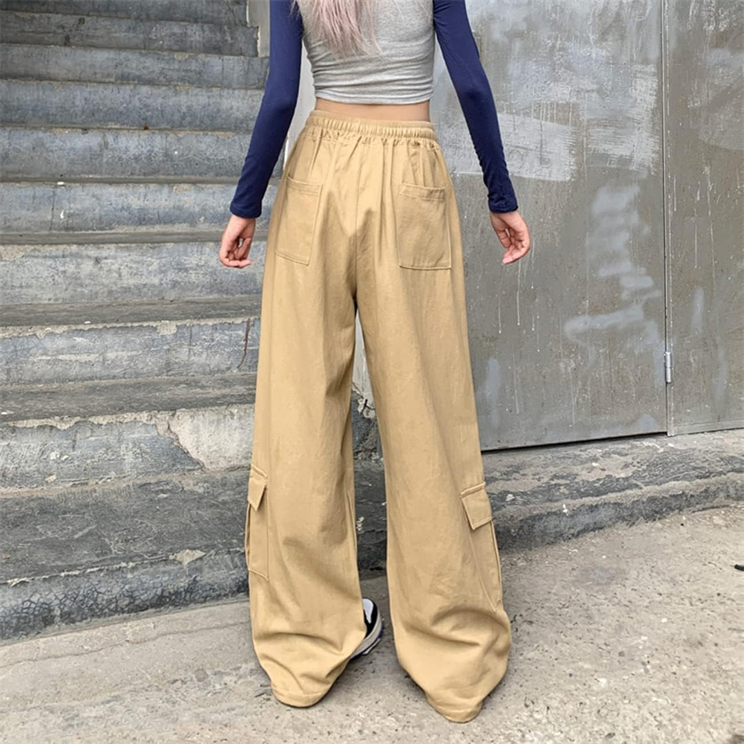 Linsennia Cargohose Damen Baggy Y2k Cargo Parachute Pants Weite Teenager Mädchen High Waist Streetwe