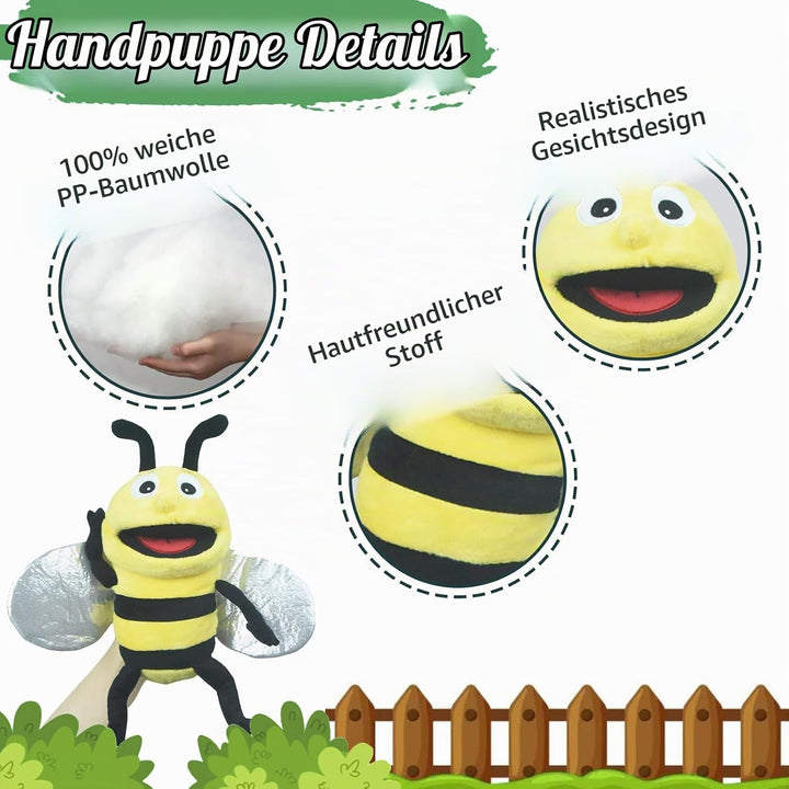 lilizzhoumax Handpuppe Biene Kuscheltier Tier Biene Handpuppe aus Plüsch Kawaii Niedliches Rollenspi