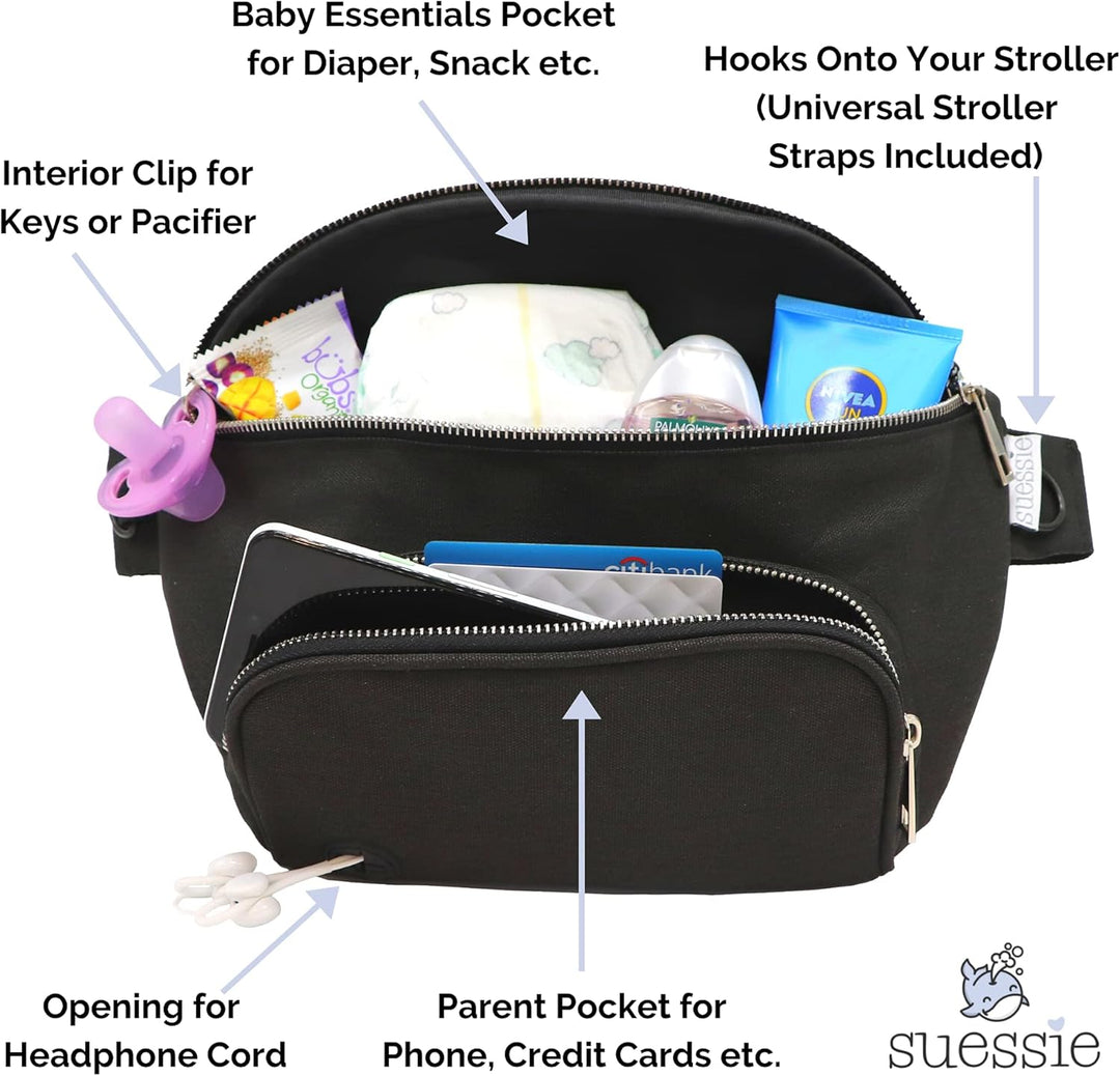 Suessie Gürteltasche mit Wickelunterlage und wasserdichter Tasche für Feuchttücher, Kinderwagen-Orga