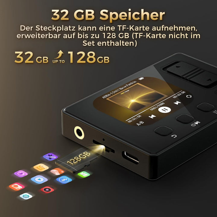 32GB MP3 Player mit Bluetooth 5.3, HiFi Sound MP3 Player Kinder, tragbarer Musikplayer mit Equalizer