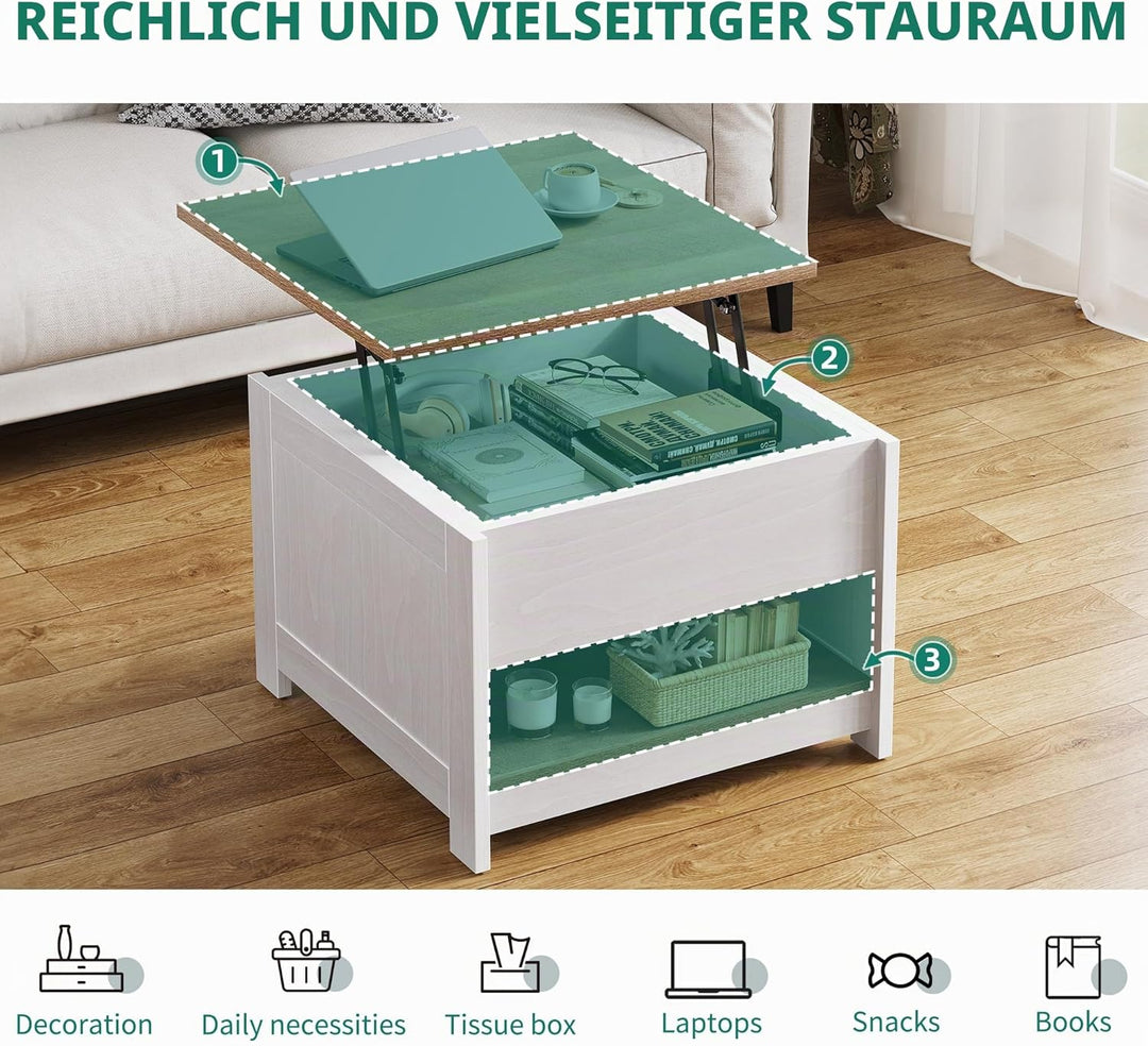 YITAHOME Couchtisch mit Hebeplatte, Quadratisch Couchtisch Höhenverstellbar, Wohnzimmertisch Modern