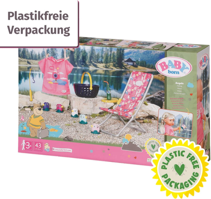 Zapf Creation 832790 BABY born Weekend Fischen - Puppenzubehör Angel-Set mit bunt bedruckten Liegest