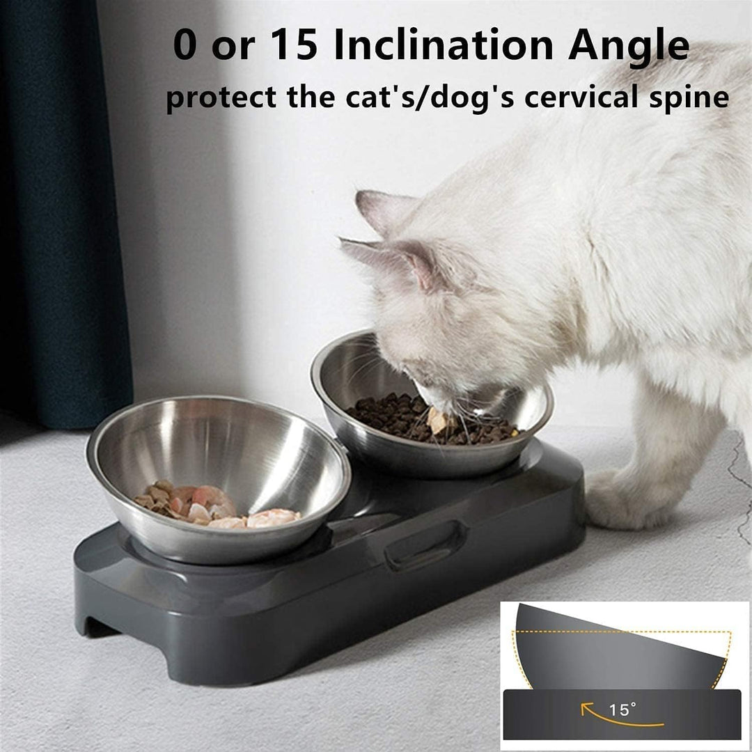 PewinGo Katzennapf-15°Kipphals-Schutzschale Edelstahl Lebensmittelqualität, Maschinenwaschbar,rutsch