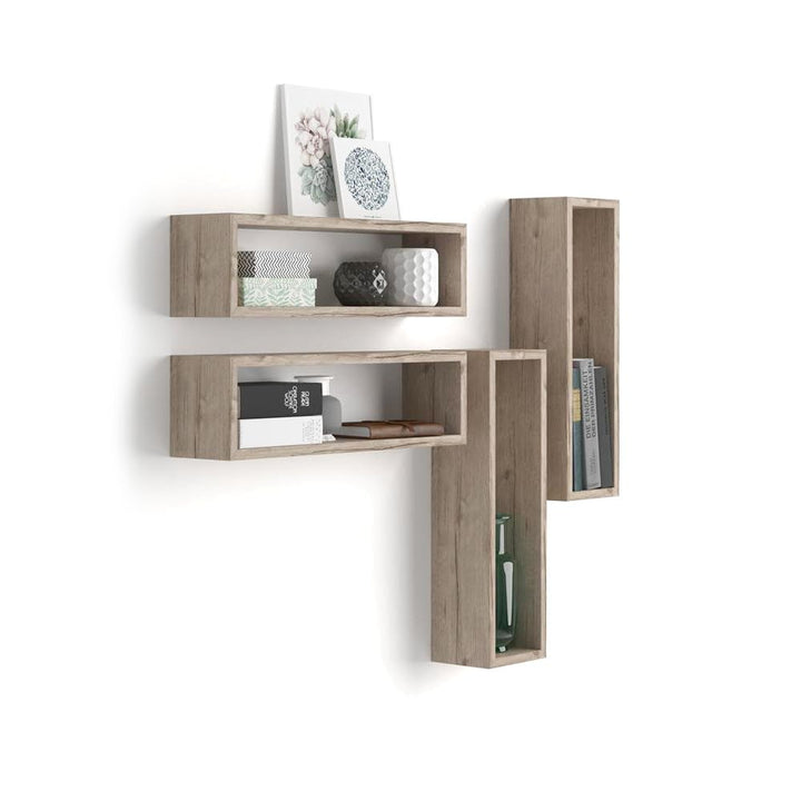 MOBILI FIVER, Wandregal Cubo 4er-Set, Iacopo, Laminat, Eiche, 59 x 14,5 x 17 cm, Eiche