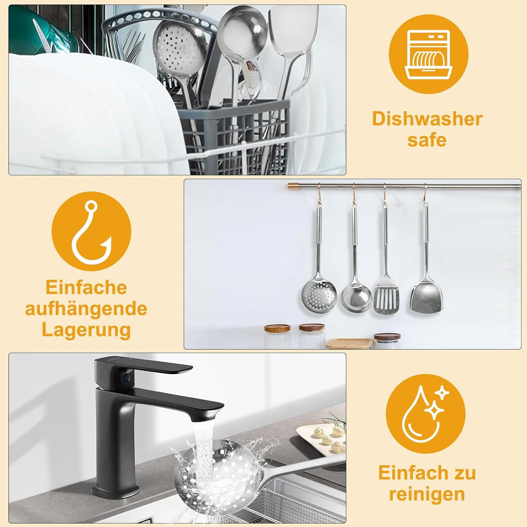 13-teilig Edelstahl Kochutensilien Set - Wärmebeständig Antihaft Hochglanzpolierte Küchenhelfer-Set