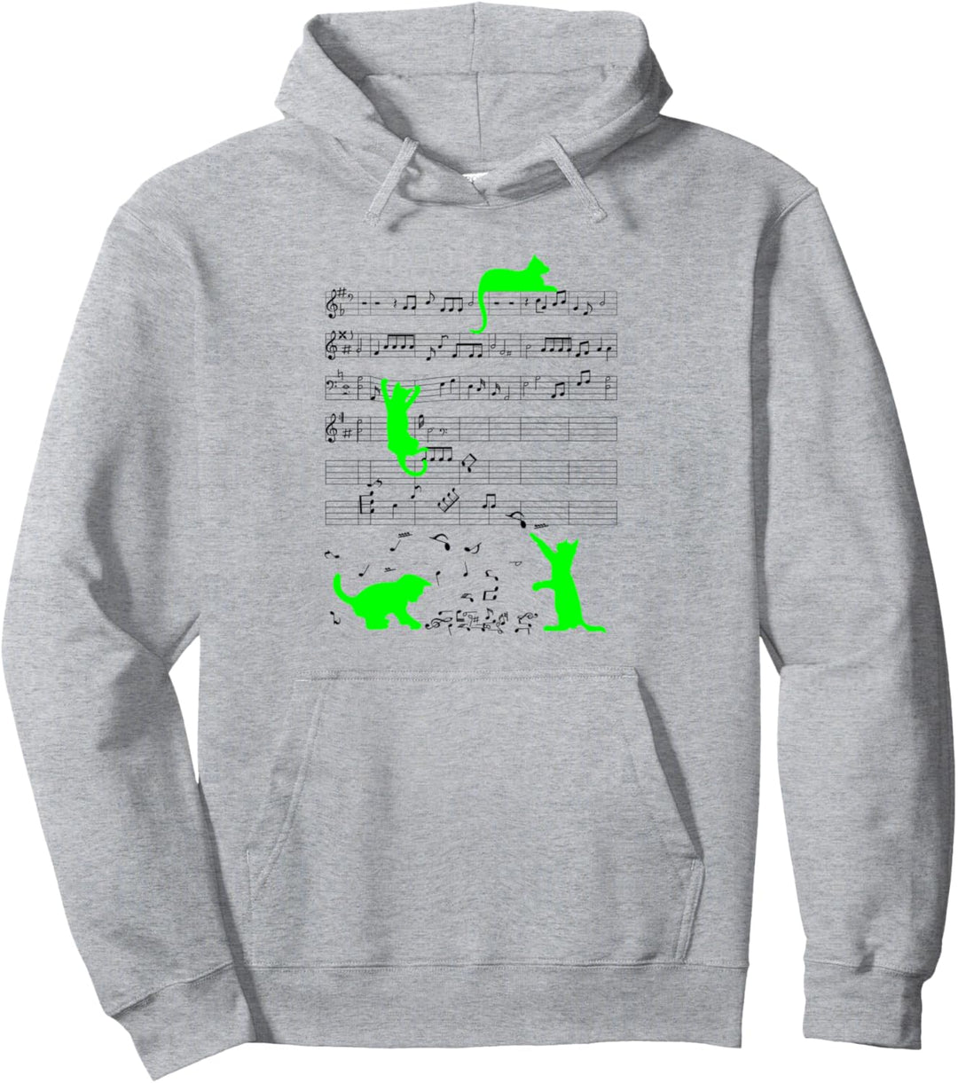 Niedliche Katze Musiknote Musiker Grün Pullover Hoodie
