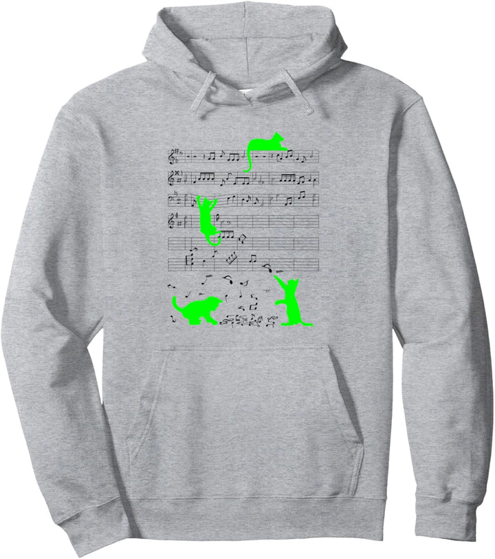 Niedliche Katze Musiknote Musiker Grün Pullover Hoodie