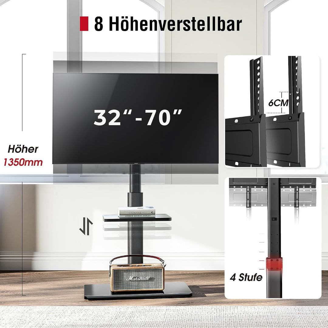 AOKCOS TV Ständer TV Bodenständer für 32-70 Zoll Fernseher bis zu 40 KG, TV Standfuss mit 2 Stufigen