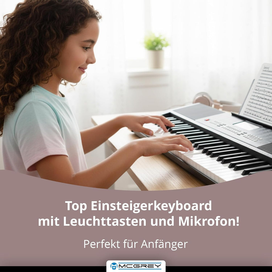 McGrey LK-6120-MIC Keyboard Set - Einsteiger-Keyboard mit 61 Leuchttasten - 255 Sounds und 255 Rhyth