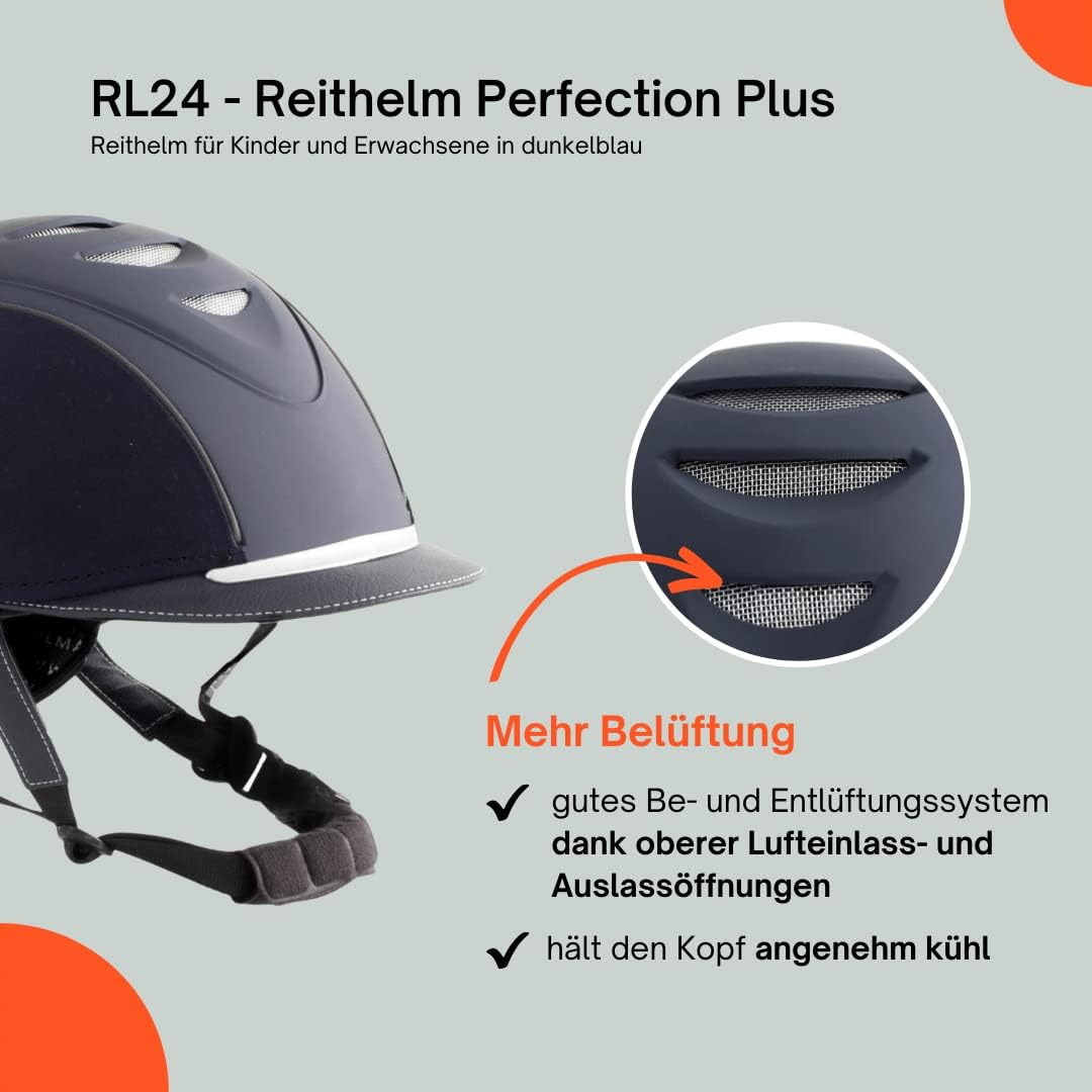 RL24 - Reithelm Perfection Plus | atmungsaktives &amp; waschbares Innenfutter | Reitkappe mit Kinn- &amp; Na