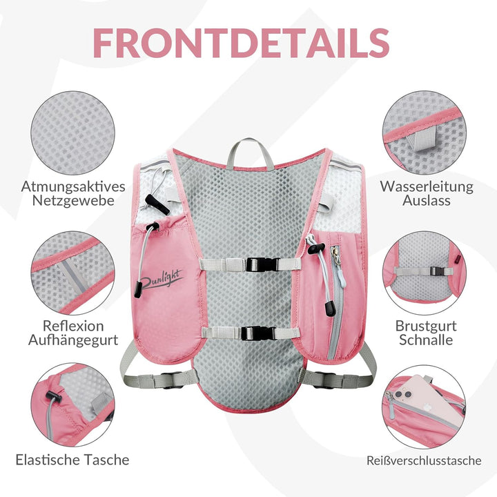 Runlight Laufweste für Damen und Herren,Verstellbare Brustgurte, Trinkweste Laufen mit 1500ml Wasser