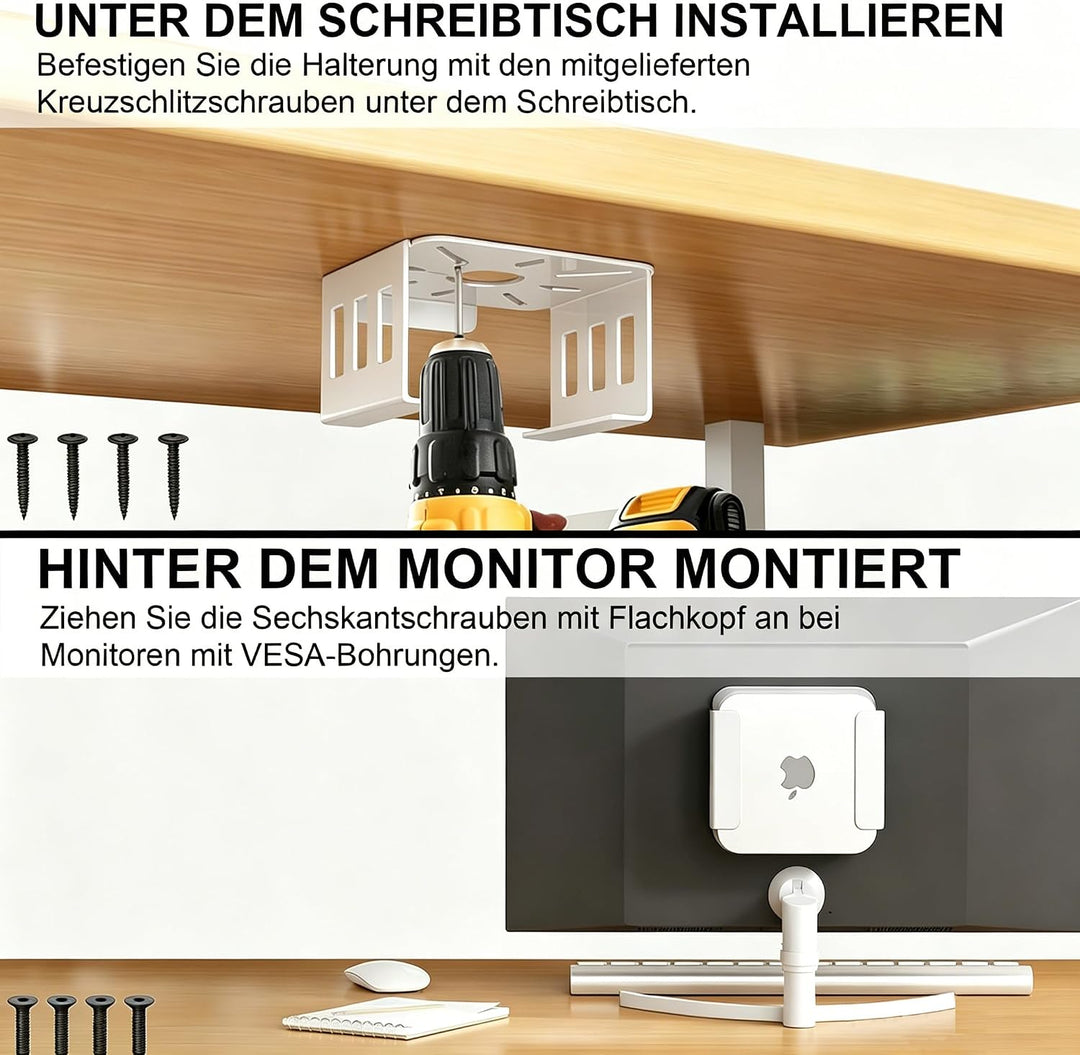 Wandhalterung für Mac mini M4/M4 Pro | Host-Aufbewahrungsbox unter dem Bürotisch, VESA-Wandmontage,