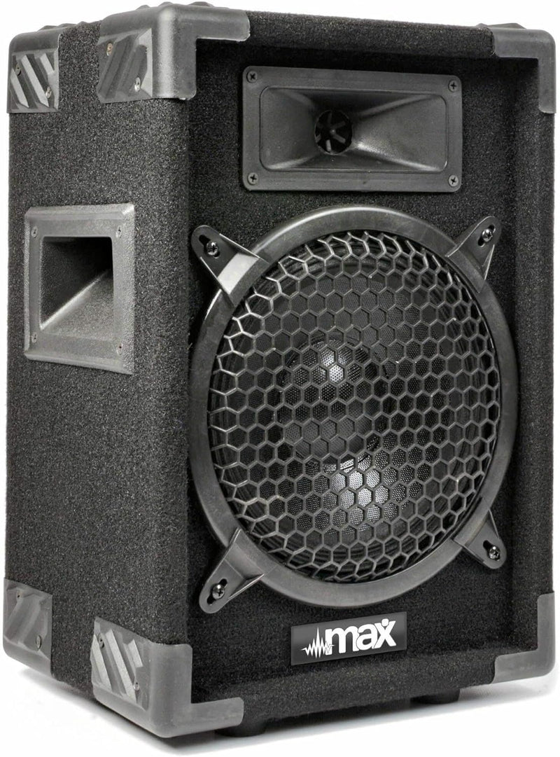 MAX MAX8 - Passives PA Lautsprecher Set, 400 Watt mit 8 Zoll Tieftöner, Partybox mit Griffe, Passive