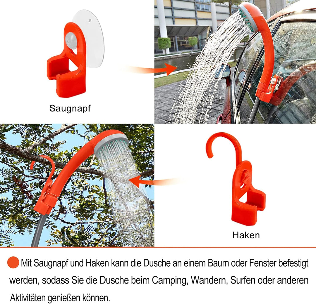 FIVMEN Campingdusche Camping Dusche Outdoor mit Pumpe 2200mAh Akku Haken und Saugnäpfe, Camping Show