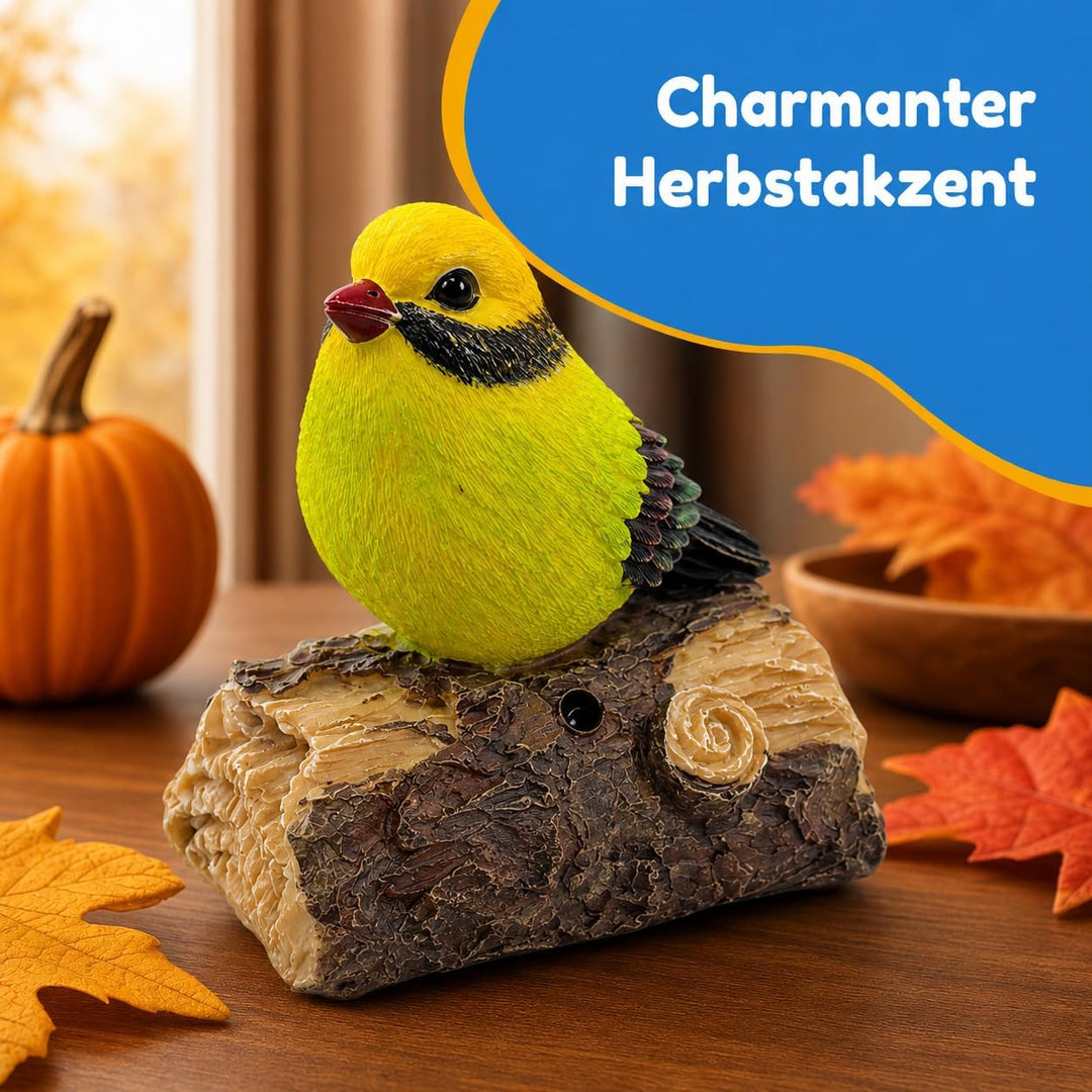 MIJOMA Dekovogel mit Vogelgezwitscher & Bewegungsmelder – Zwitschernder Vogel auf AST, Handbemalt, 1