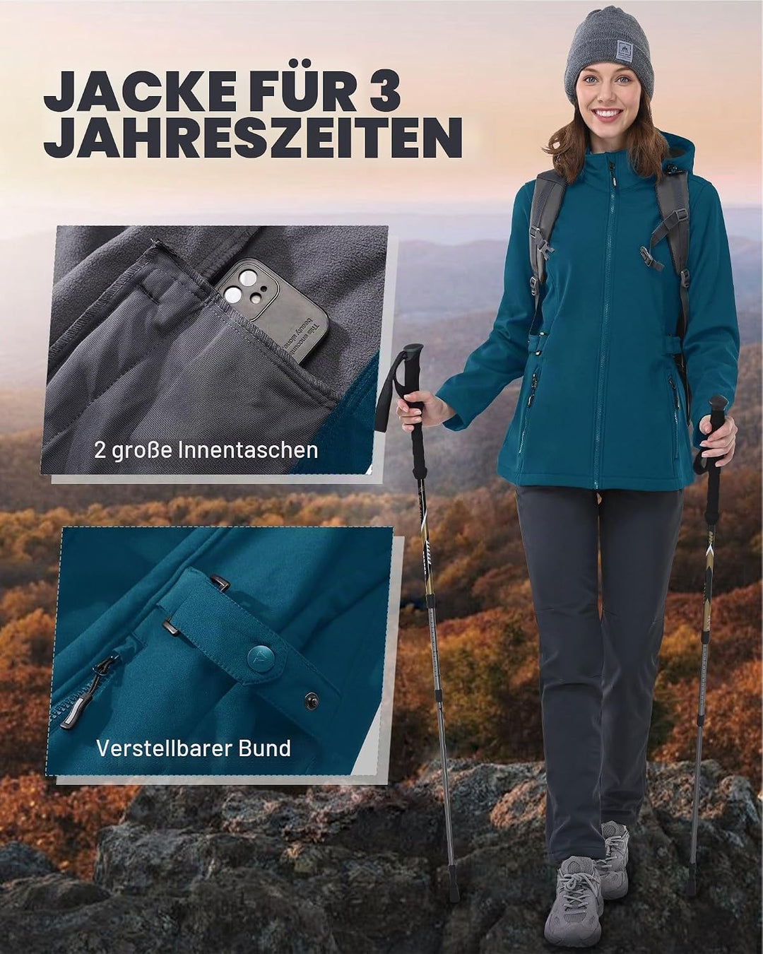 Outdoor Ventures Damen Softshelljacke Kurze Gefütterte Funktionsjacke Wasserdichte Übergangsjacke mi