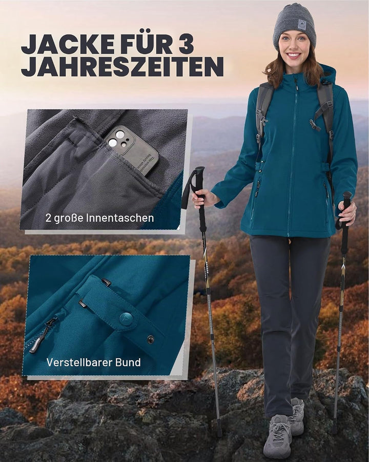 Outdoor Ventures Damen Softshelljacke Kurze Gefütterte Funktionsjacke Wasserdichte Übergangsjacke mi