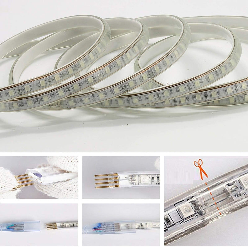 FOLGEMIR 2m RGB LED Strip, 220V dimmbar Streifen, 5050 Farbwechsel Lichtleiste, 60 LEDs/m Led Band,