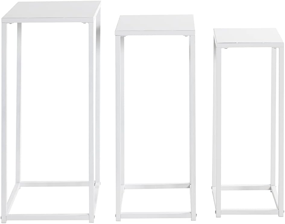 HAKU Möbel Blumensäule 3er Set, Metall, weiss, B 22 x T 22 x H 61 cm / B 26 x T 26 x H 66 cm / B 30