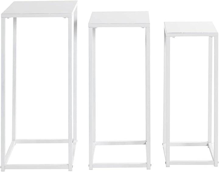 HAKU Möbel Blumensäule 3er Set, Metall, weiss, B 22 x T 22 x H 61 cm / B 26 x T 26 x H 66 cm / B 30