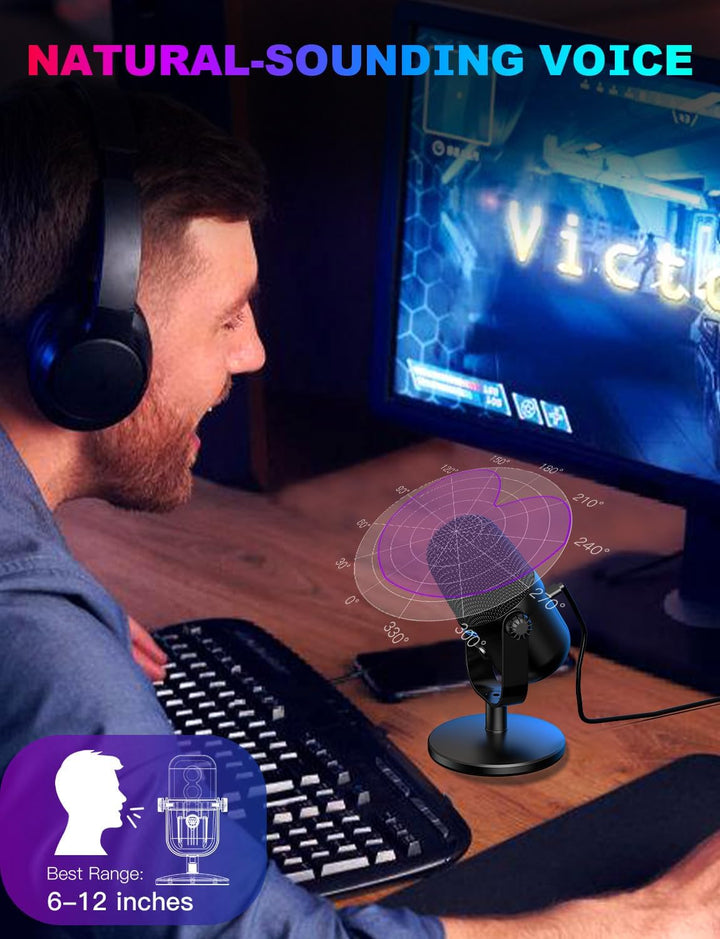 Gaming-Mikrofon mit Geräuschunterdrückung & Stummschalttaste, USB-Kondensatormikrofon für Streaming/