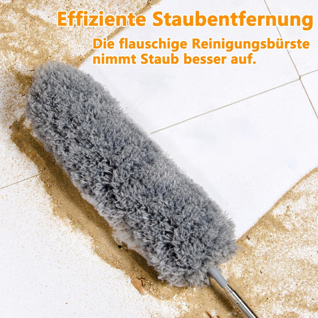 Staubwedel Teleskop Waschbar，Staubwischer lang ausziehbar bis 2,45m，staubwedel mit teleskopstange un