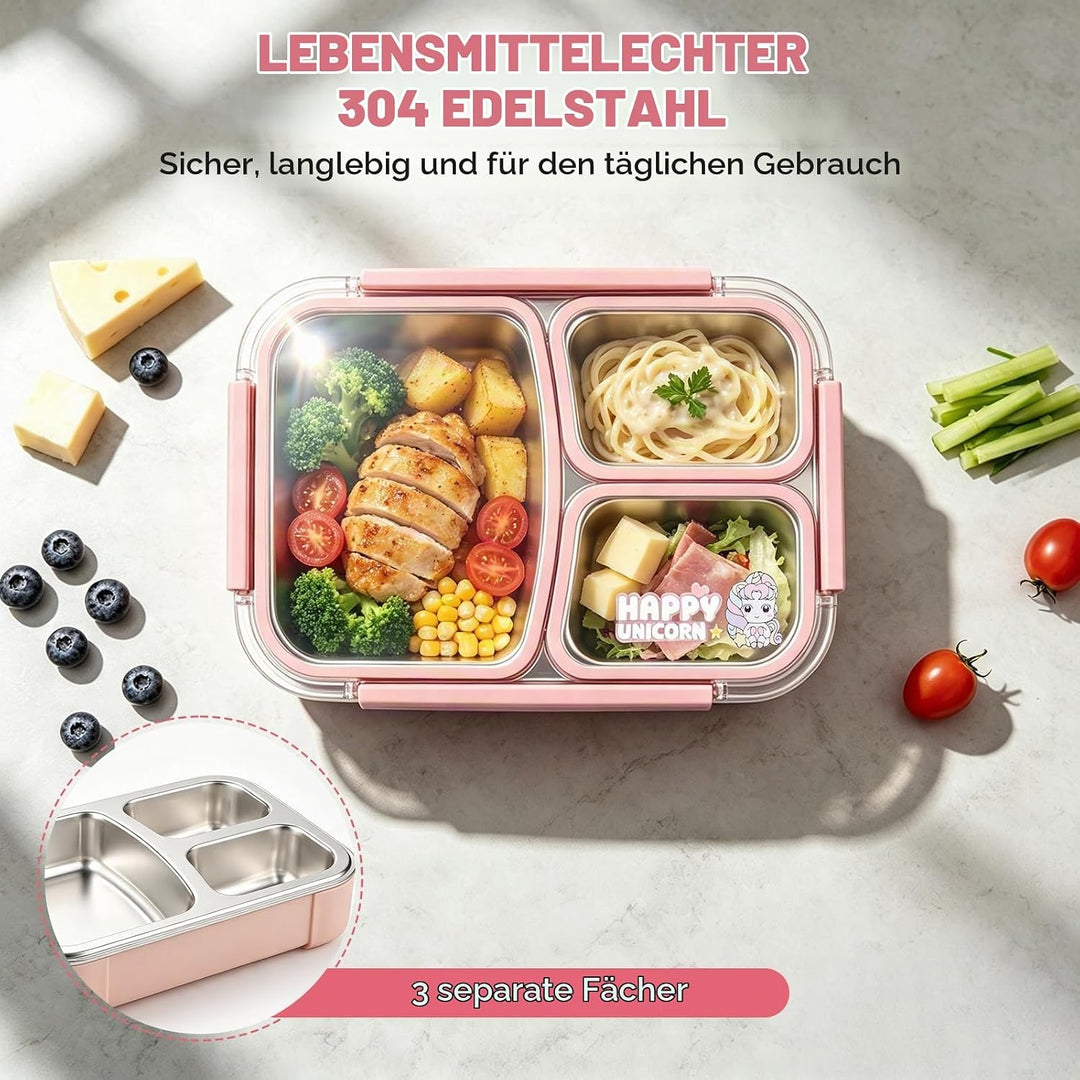 Kinder Brotdose Edelstahl Lunchbox,800ml Brotdose Kinder,Erwachsene Rosa, Rosa