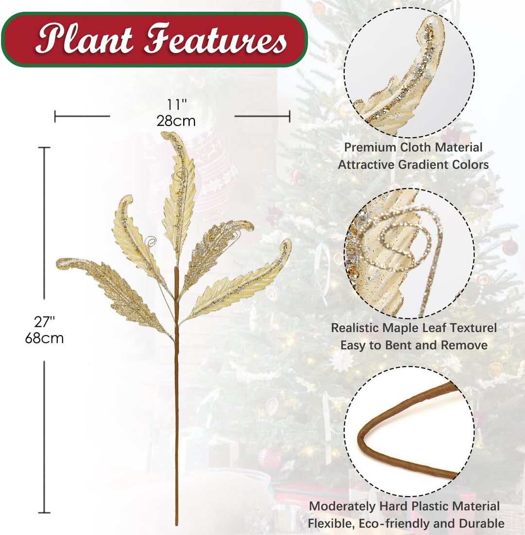 Oairse 68CM 3er Set Kunstpflanze Kunstzweig Weihnachten deko Glitzer, Weihnachten Blätter für Weihna