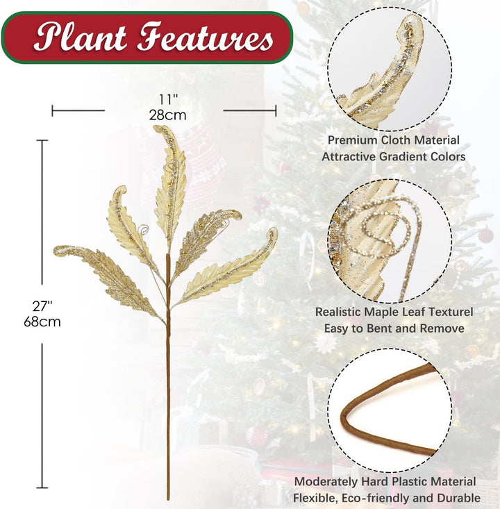 Oairse 68CM 3er Set Kunstpflanze Kunstzweig Weihnachten deko Glitzer, Weihnachten Blätter für Weihna