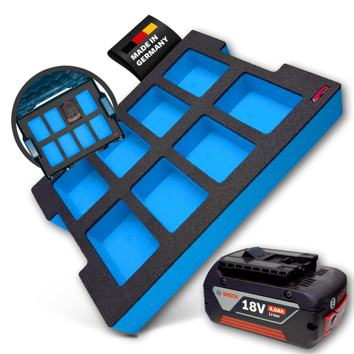 APTEX Schaumeinlage passend für 8x Bosch Akkus GBA 18V (kein ProCore) für L-Boxx 102 G4, 136 G4, LB4