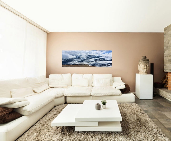 Paul Sinus Art Panoramabild auf Leinwand und Keilrahmen 150x50cm Österreich Gebirge Schnee Wolken