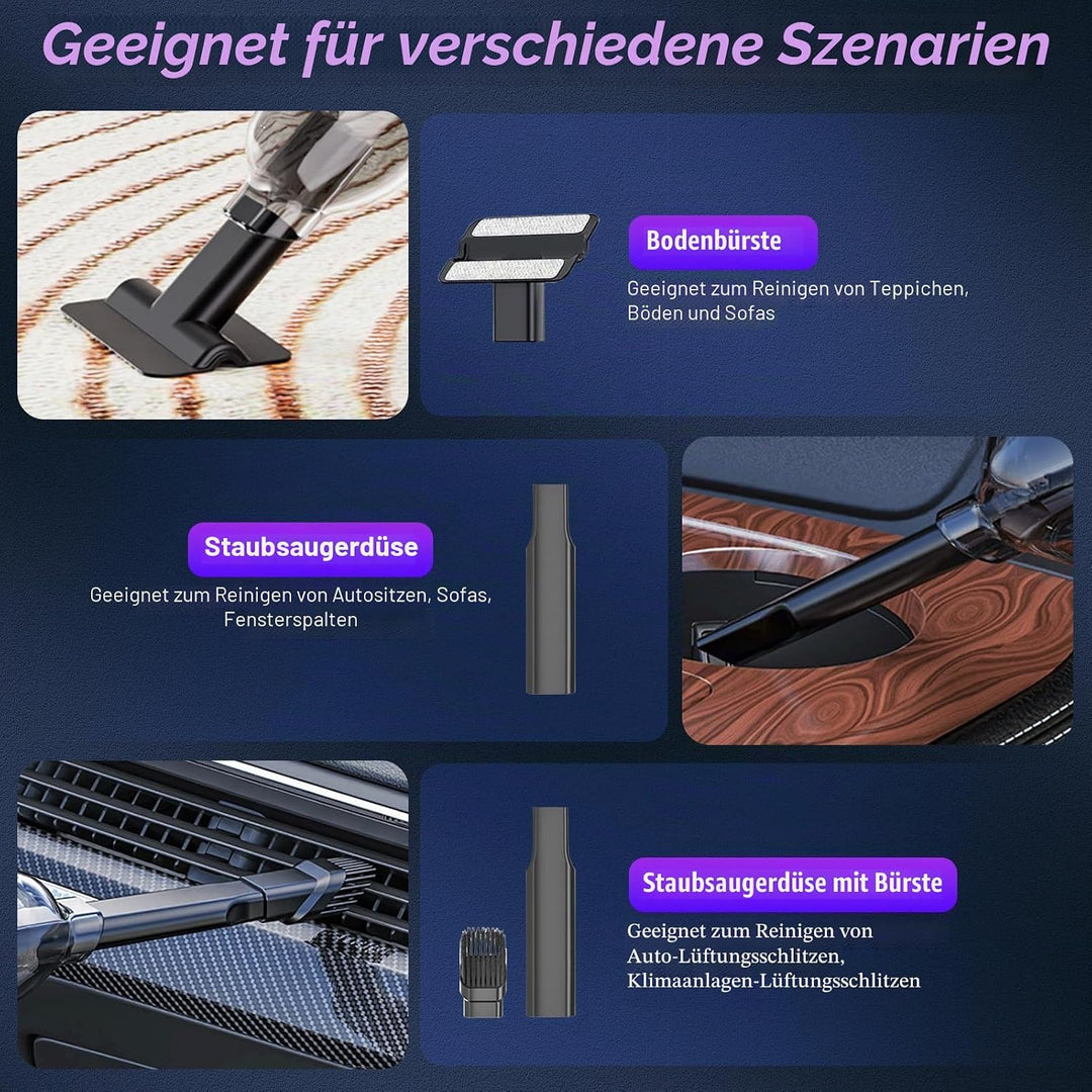 Handstaubsauger, 16000 PA, leistungsstarker Mini-Auto-Staubsauger, 6000 mAh, wiederaufladbar, kabell