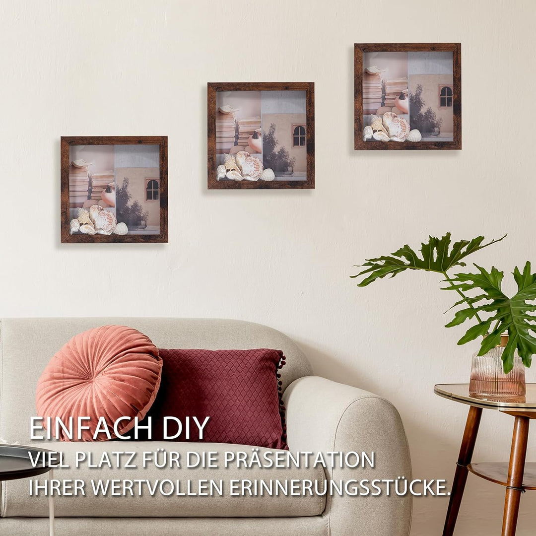 Muzilife 3D Bilderrahmen zum Befüllen mit Glasscheibe 22x22 cm-Tiefer Holz Rahmen, Objektrahmen Shad