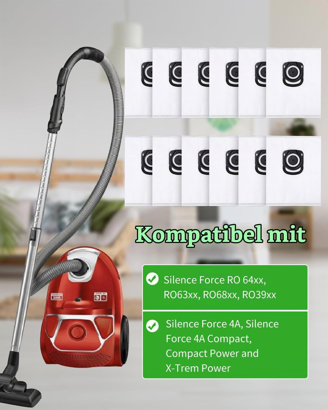 12 Staubsaugerbeutel für Rowenta Hygiene + ZR200520 ZR200720, Silence Force Modelle, Kompatibel Mit