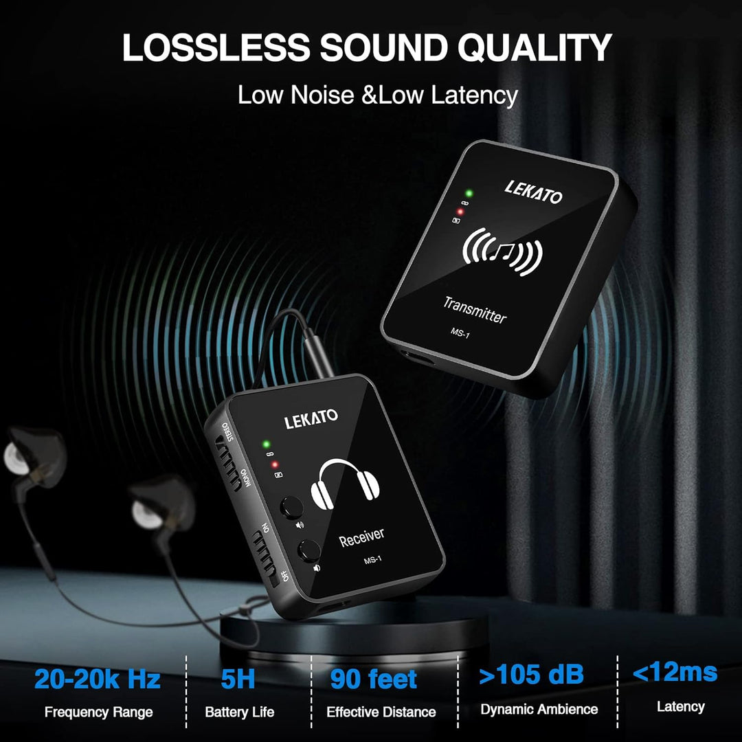MS-1 Drahtloses In-Ear Monitoring, LEKATO Professionelles kabelloses 2.4G Stereo IEM-System mit Send