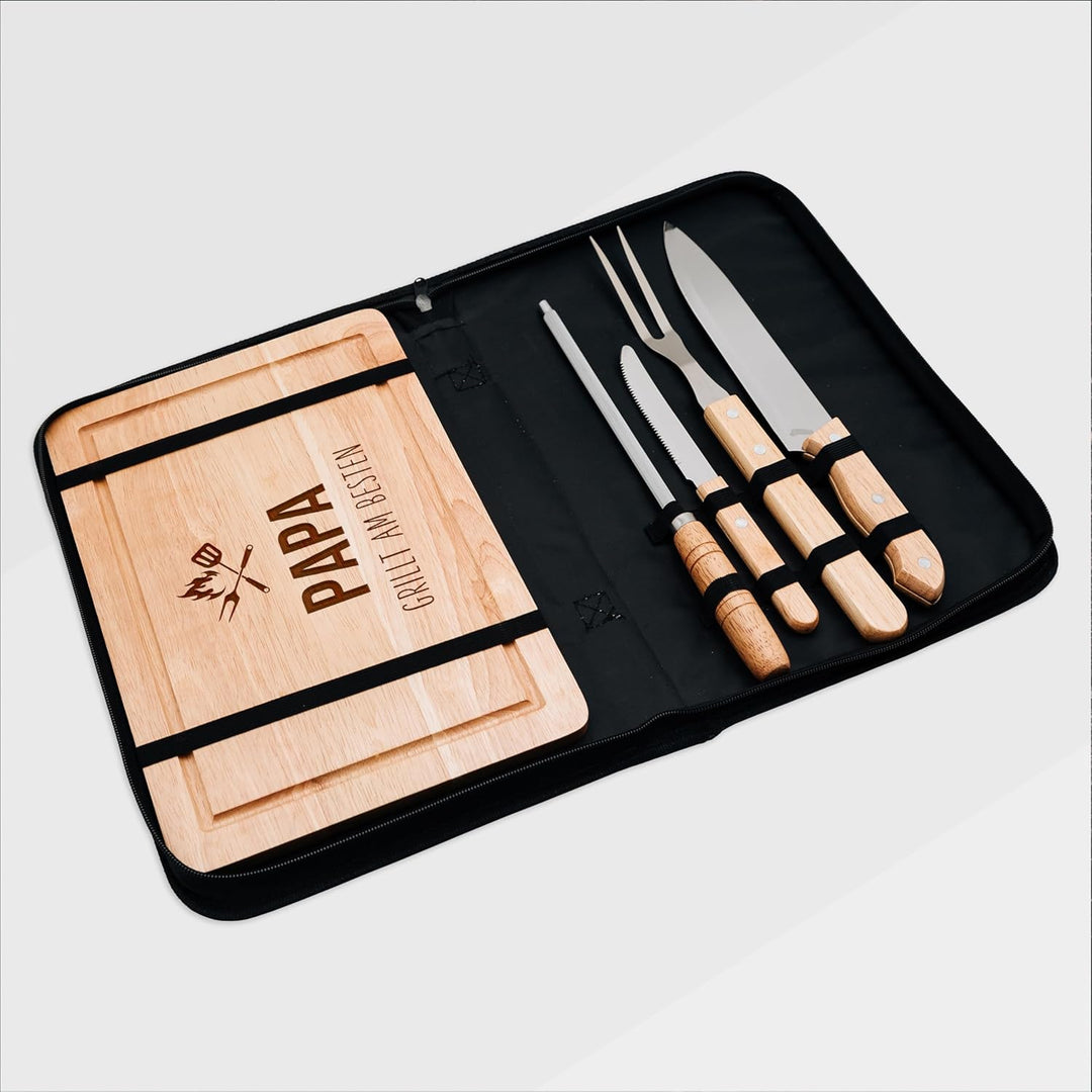 Grillset mit Messer im Messerset, Grillen Geschenk, Grill Accessories, Grillbrett, Geschenke für Män