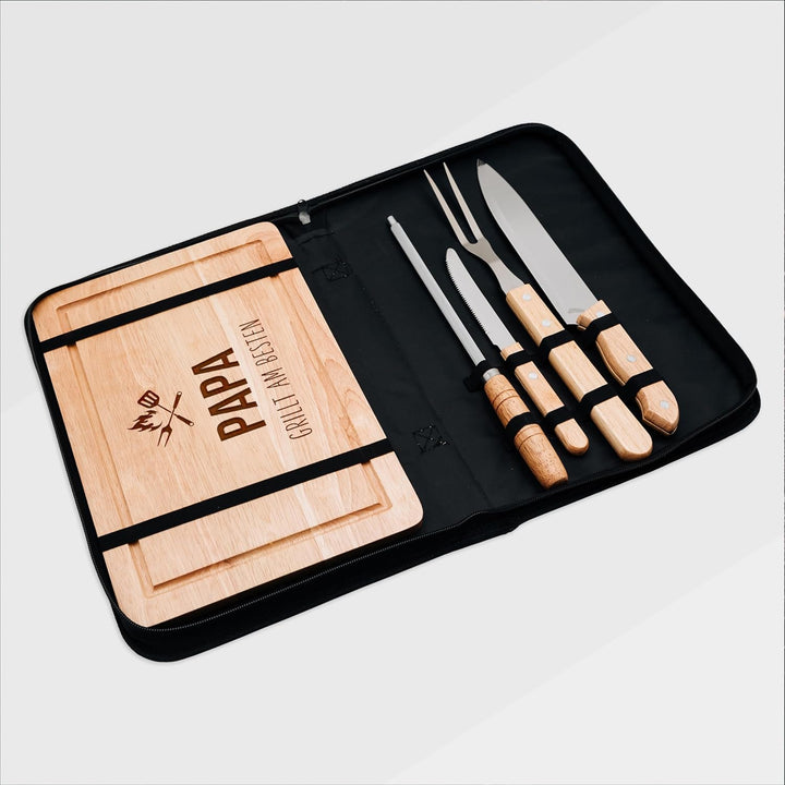 Grillset mit Messer im Messerset, Grillen Geschenk, Grill Accessories, Grillbrett, Geschenke für Män