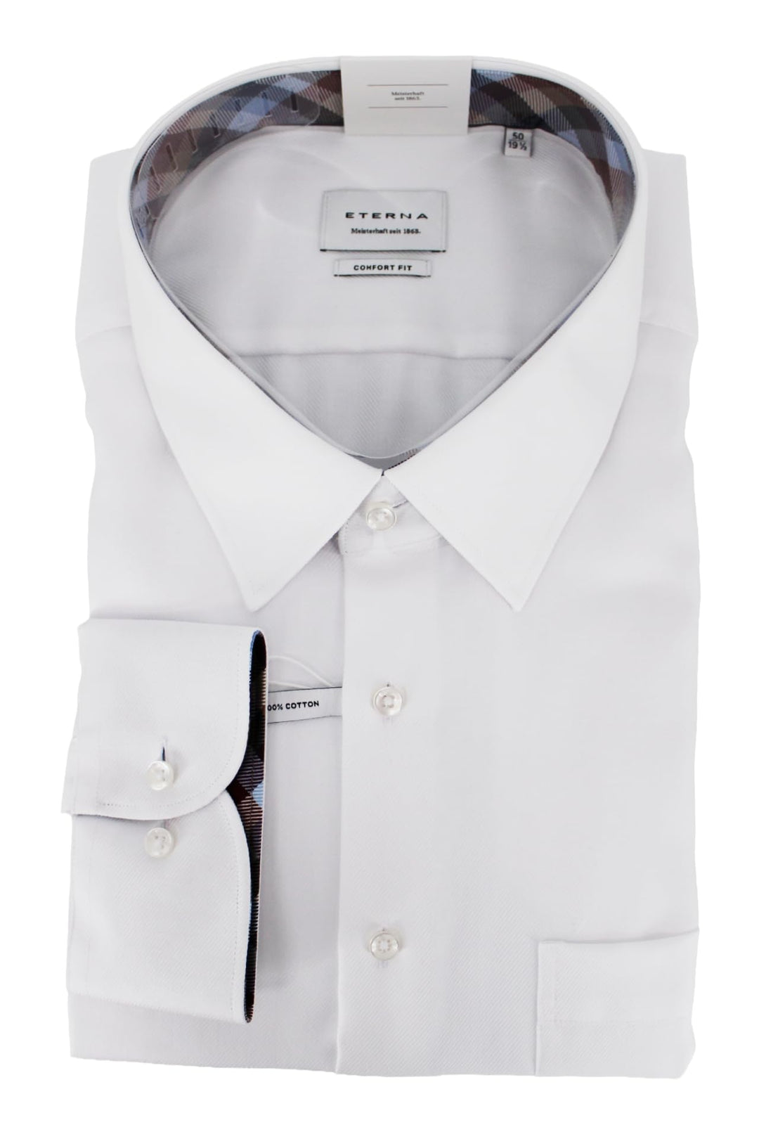 ETERNA Herren Langarmhemd Business-Hemd Comfort Fit Kent-Kragen unifarben mit schmalen Patch-Streife