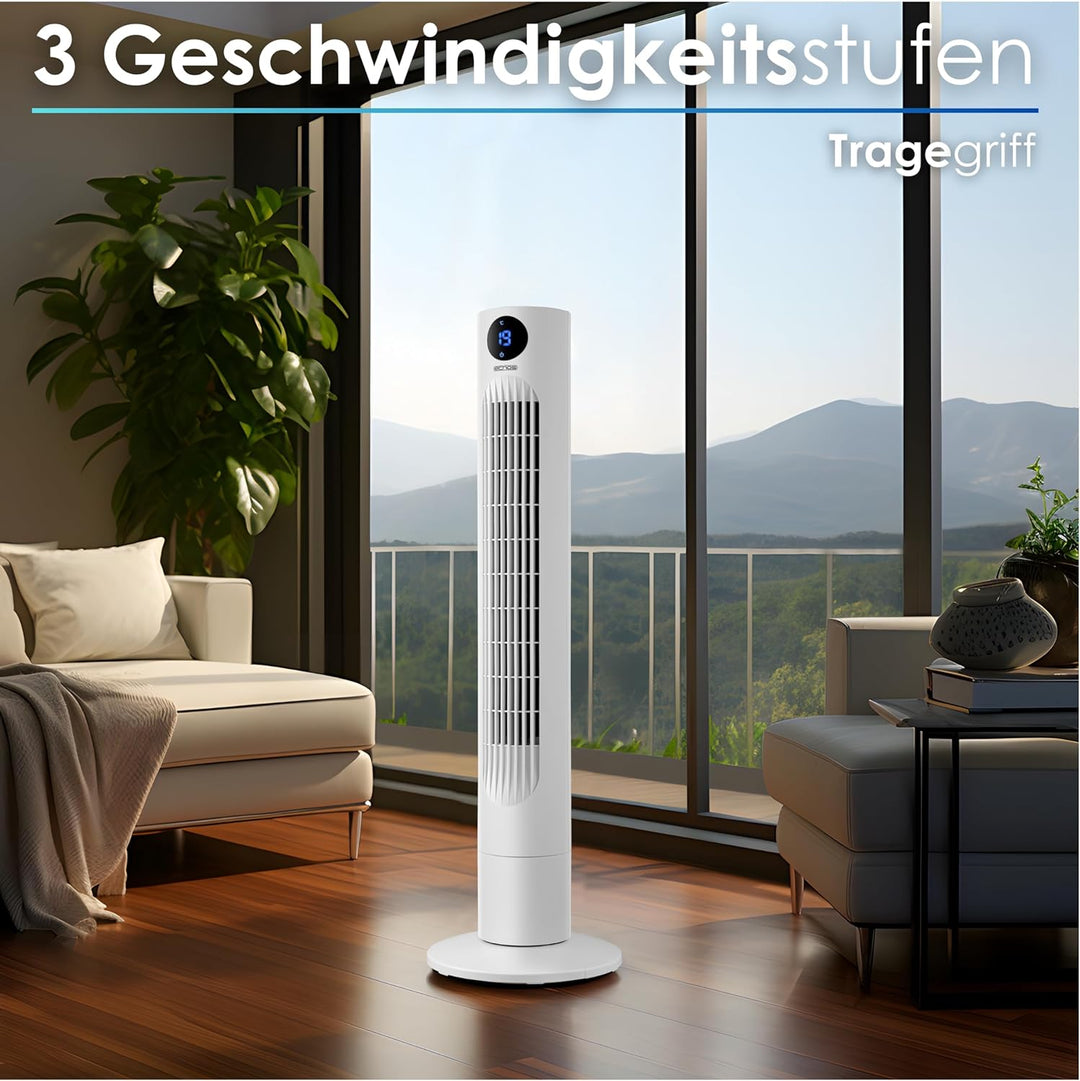 Echos Turmventilator | Ventilator sehr leise | Fernbedienung | Oszillierend | LED-Display | 3 Stufen