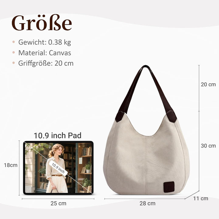 DIRRONA Mode Damen Canvas Handtasche Damen Canvas Schultertasche Canvas Tragetasche Leicht Sanft Han