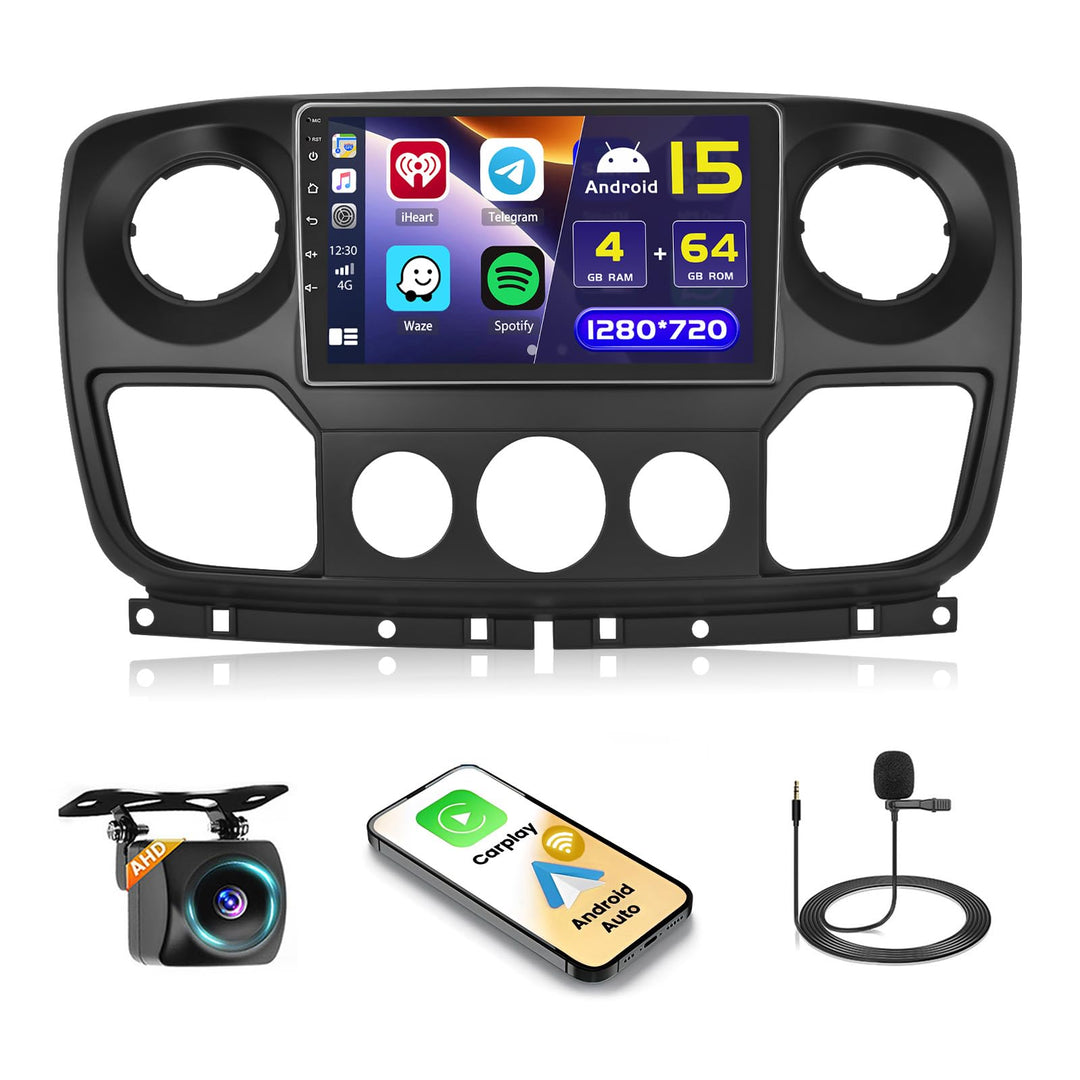 Hikity 4+64GB Android 15 Autoradio für Renault Master 3/Opel Movano 2/Nissan NV400 2010-2021 Mit Car