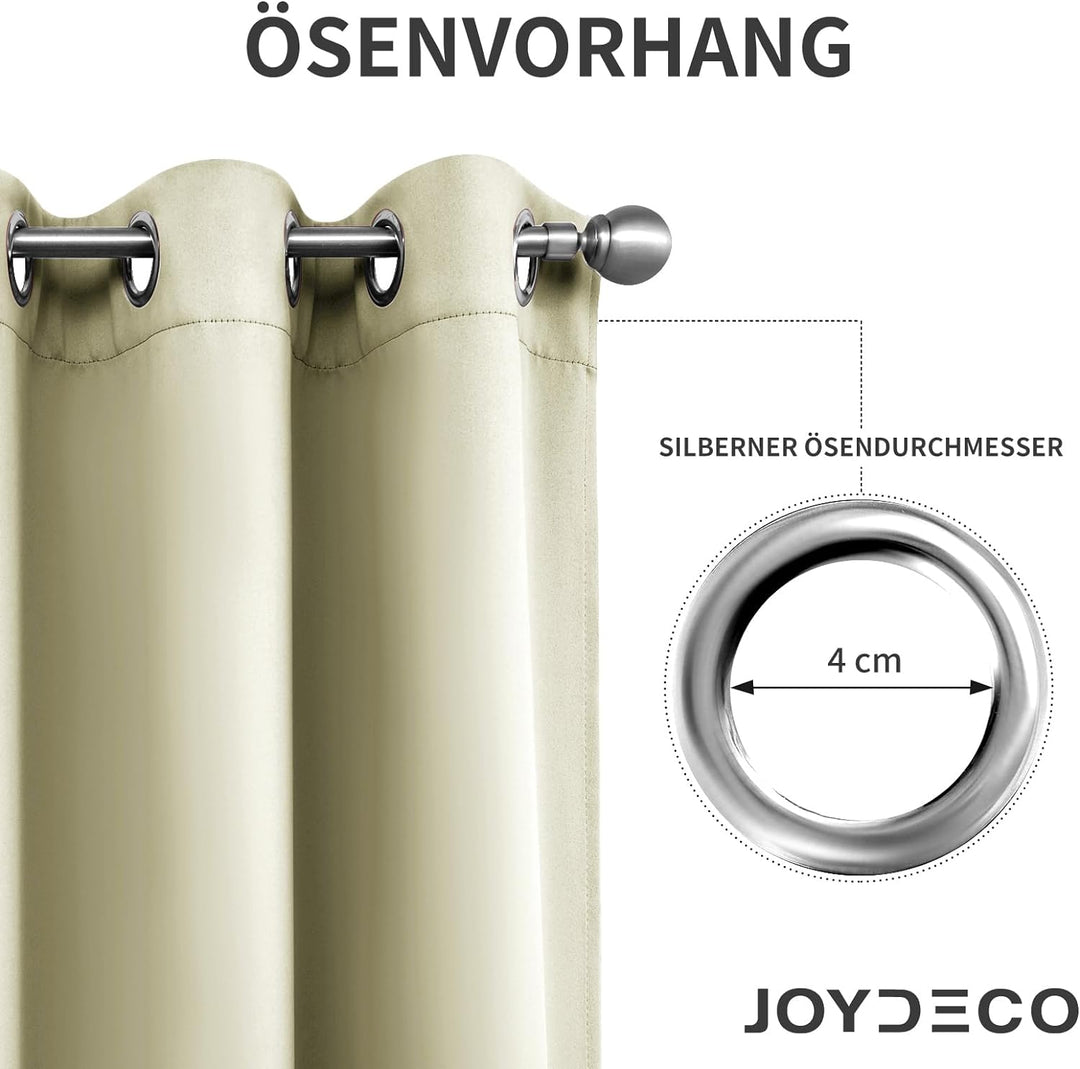 Joydeco Blickdichte Vorhänge mit Ösen Gardinen 2 Stück H 245 x B 140 Verdunkelungsvorhang Hellbeige