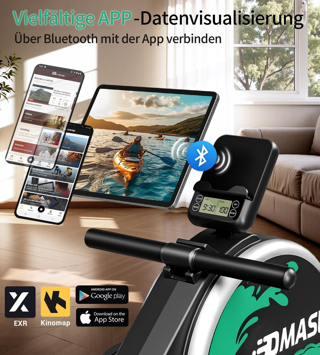Rudergerät für Zuhause, DMASUN Magnetisches Rudergerät mit 16 Widerstandsstufen, Upgrade Doppel-Slid