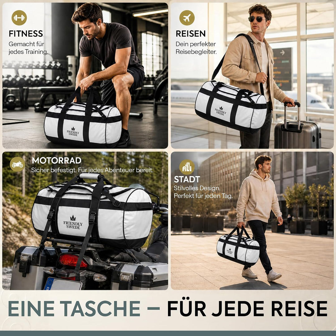 The Friendly Swede Wasserfeste Reisetasche Duffle Bag Rucksack - 30L / 60L / 90L - Seesack, Sporttas