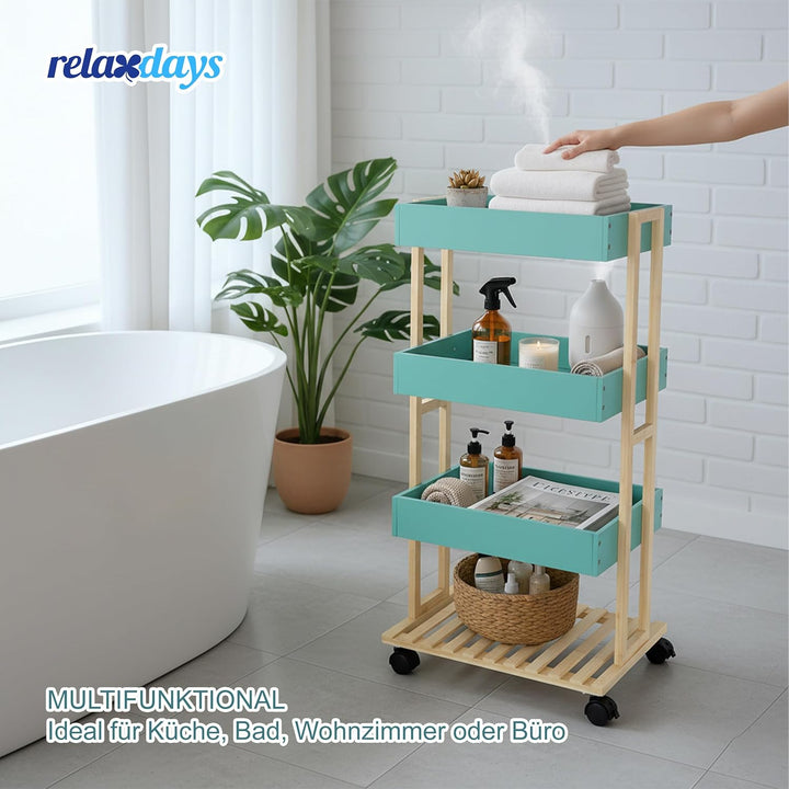 Relaxdays Servierwagen, Bambus & MDF, Küchenwagen mit 4 Etagen, Rollwagen, Küche & Bad, HBT: 88 x 40